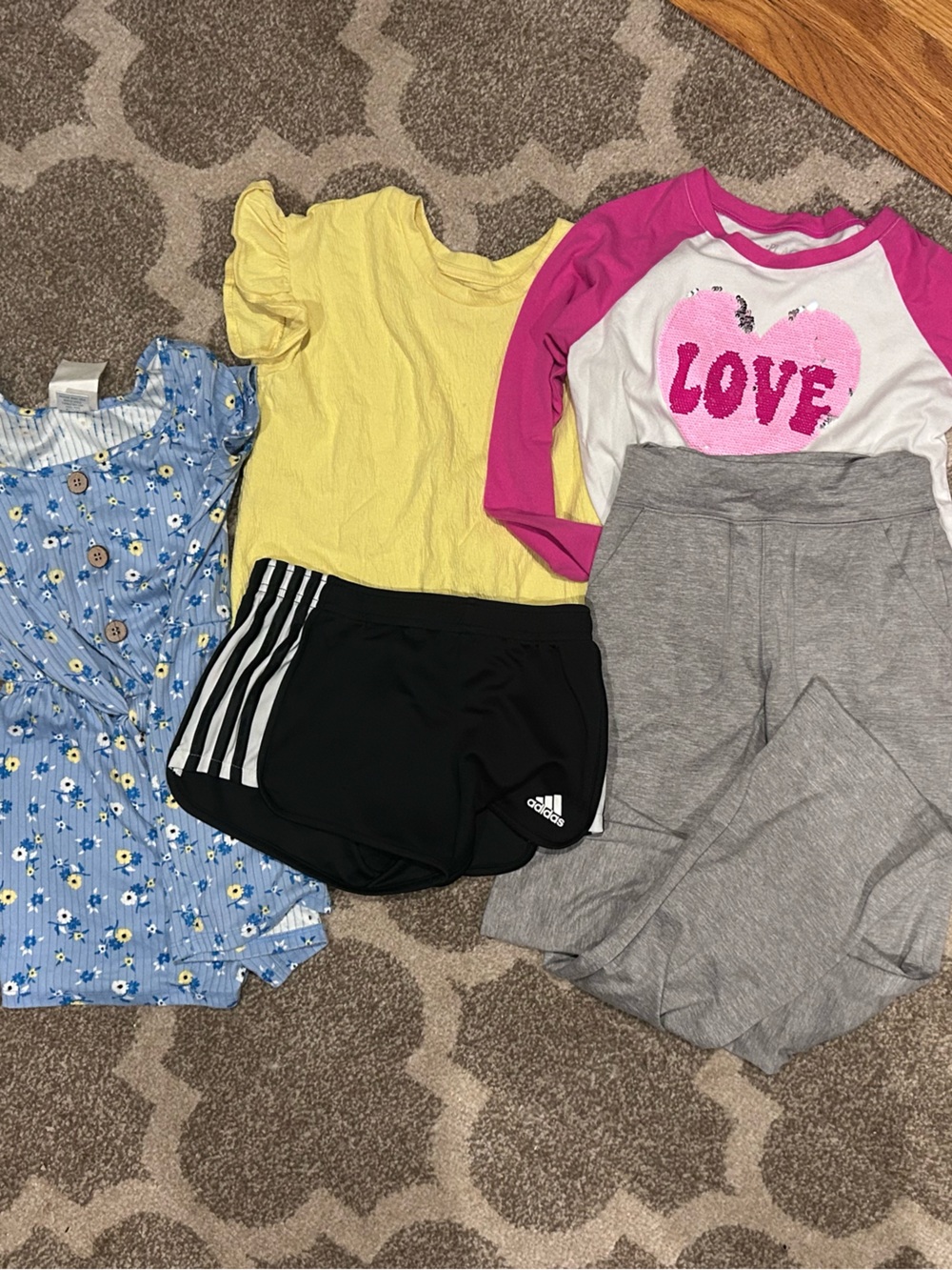 3 Outfits Size 7-8- Romper Top Shorts Pants Adidas